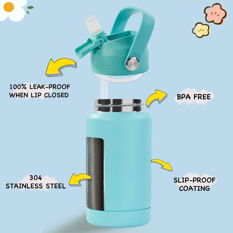 Kerilyn 12oz Kids Water Bottle, Stainless Steel Insulated Water Bottle for Kids, Toddler Cup With Straws Leak-proof, Toddler Water Bottles for School Boys Girls, BPA Free, Green - Image 2